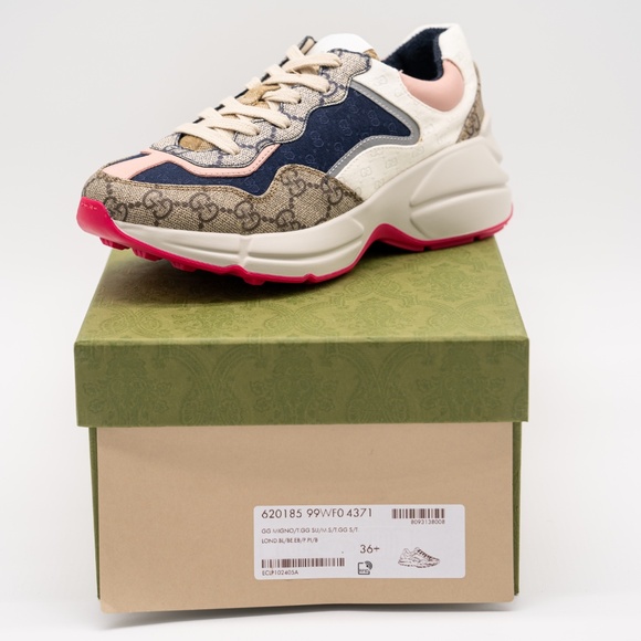 Size 36.5eu 6.5 US - Gucci GG Rhyton Beige White Pink Blue GG Canvas Leather - Picture 12 of 13